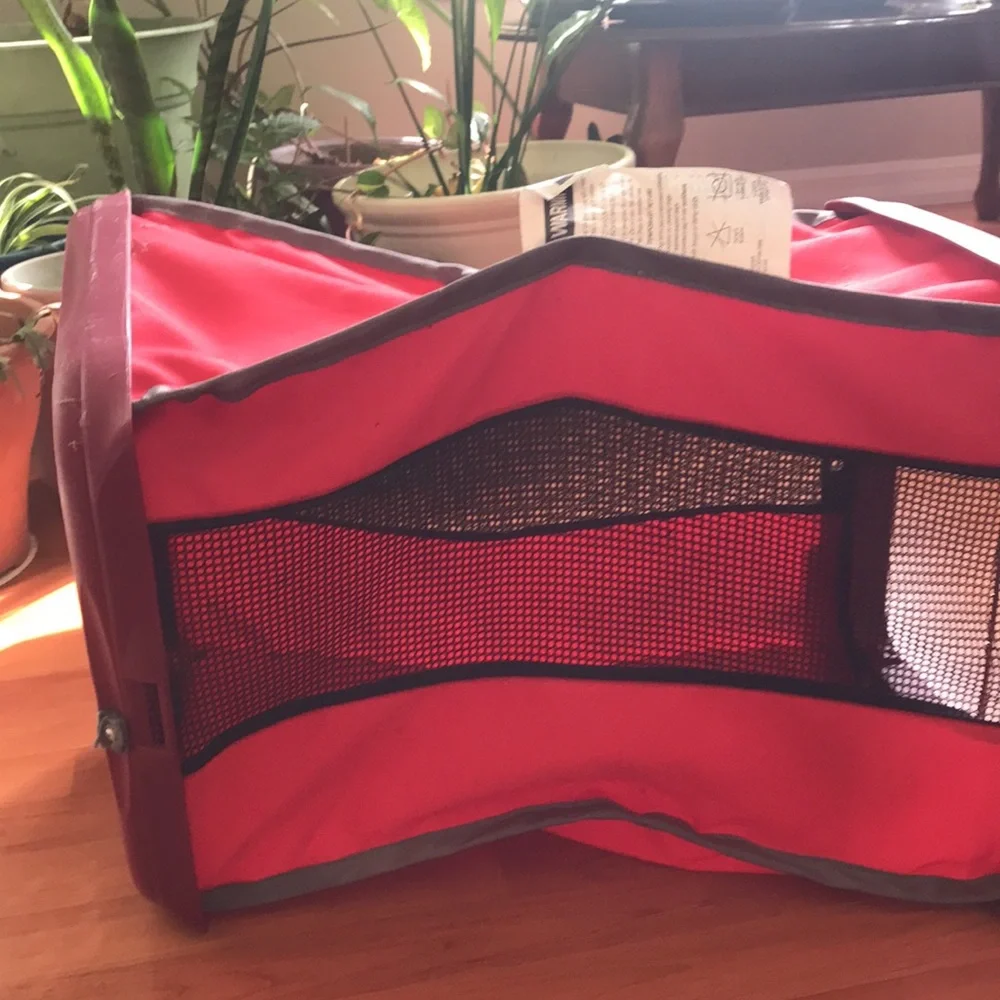Red Pet Carrier with Metal Door